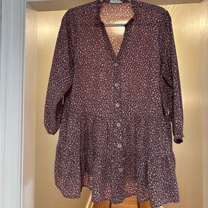 Entro Tiered Babydoll Tunic Shirt | Button Front | Flowy Fit